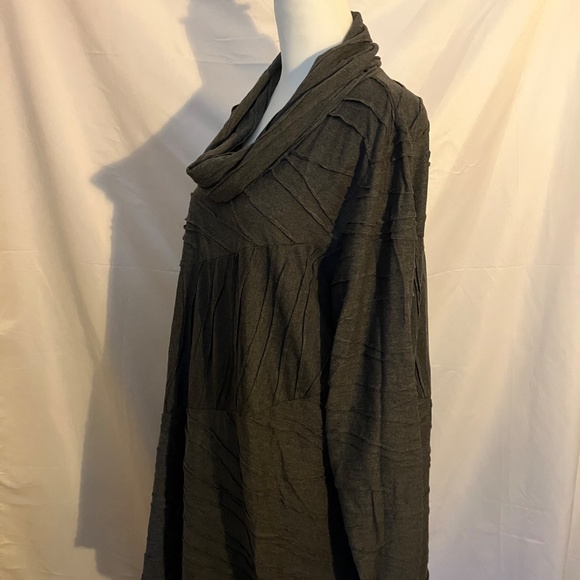 SULU Grey Lightweight Cowl Neck Contrast Stripe Textured Seam Sweater Dress - Picture 2 of 6